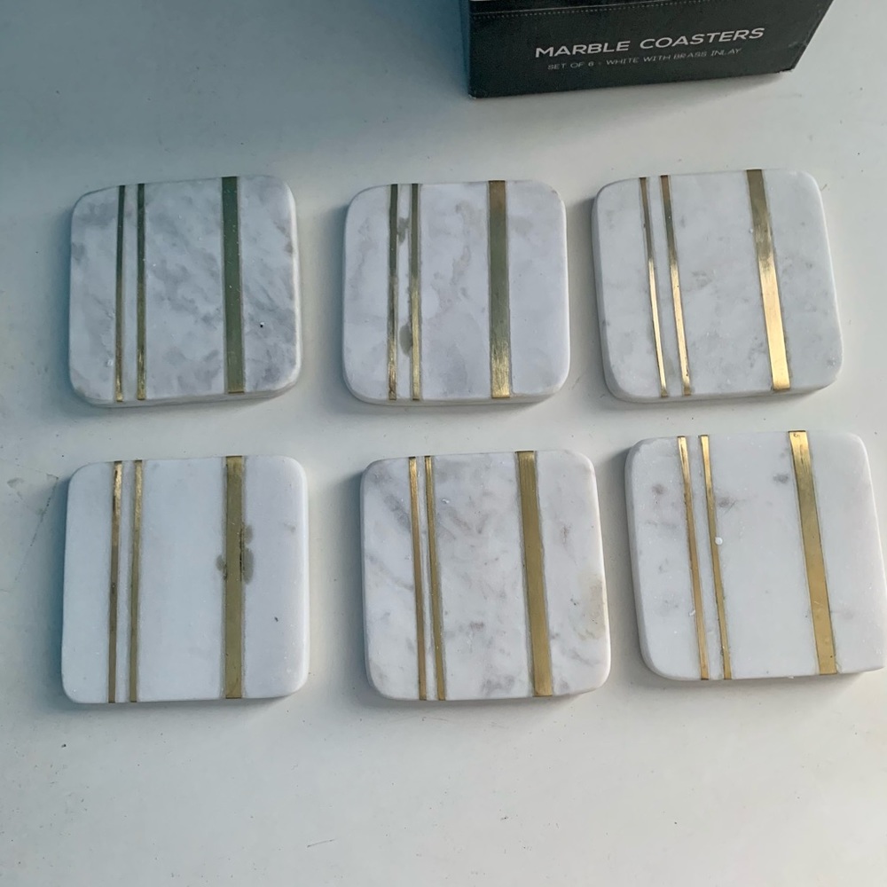 Solid Marble with brass inlay coaster set of 6